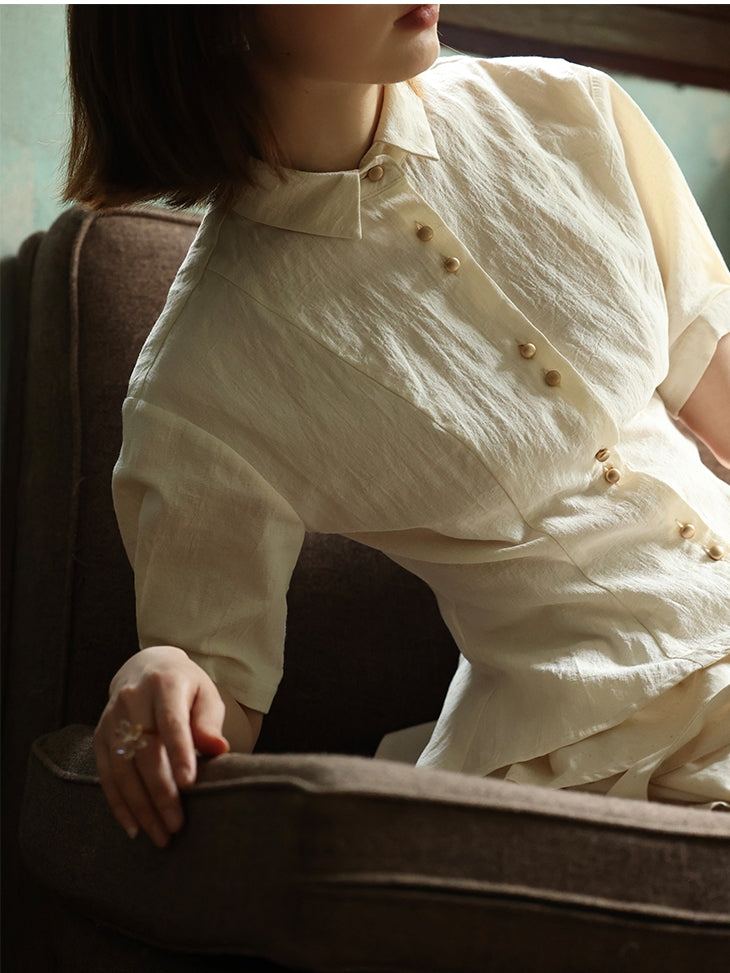 Natural Layered Simple Flare-Blouse&Gilet