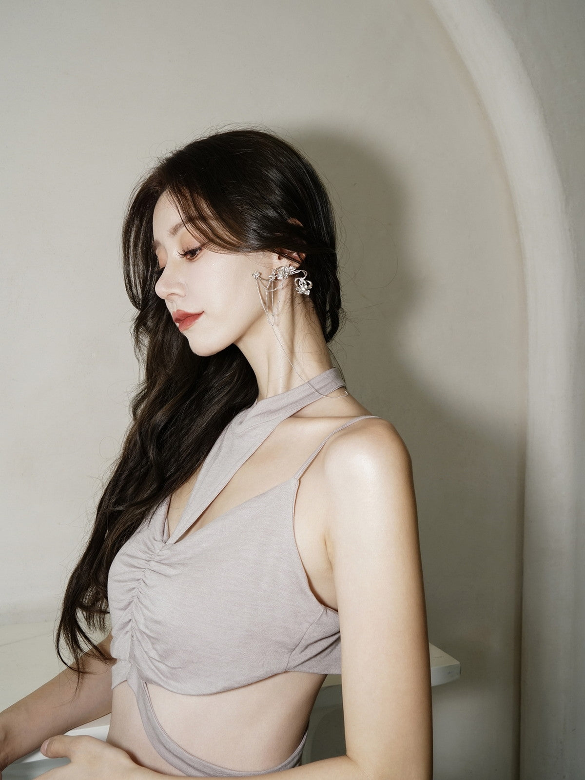 Stone Flower Chain Ear-Cuff