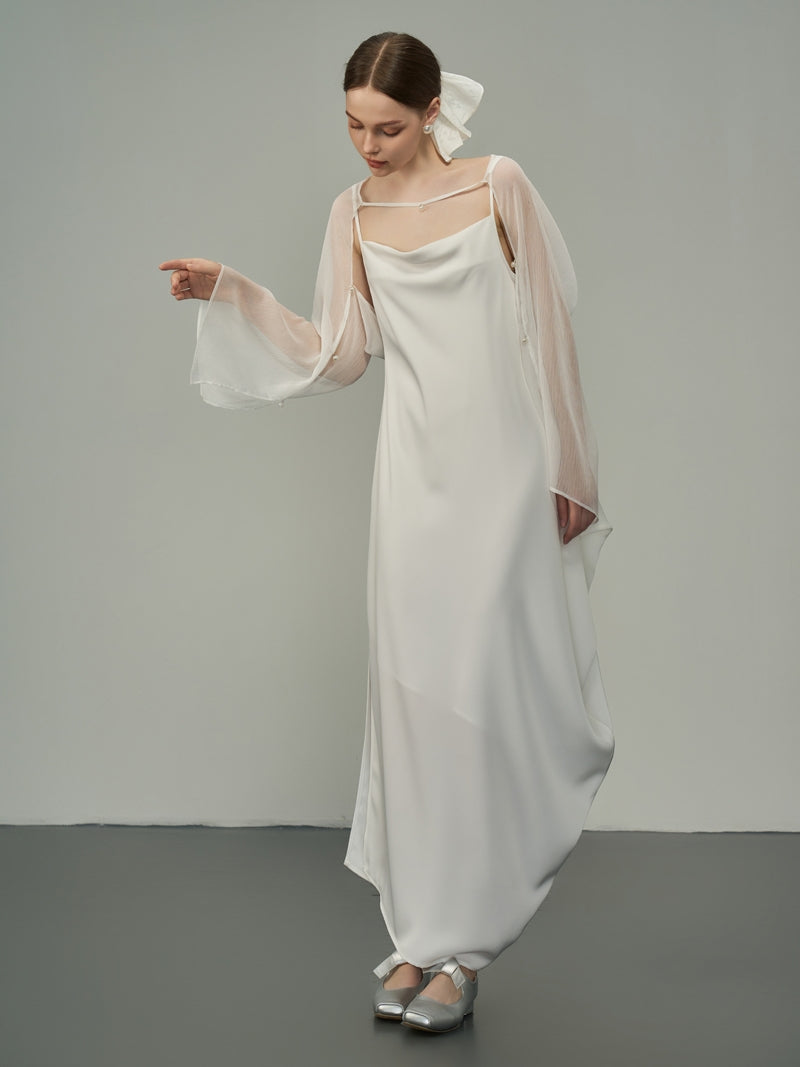 Glossy Asymmetry Drape Elegant Camisole Long-One-Piece