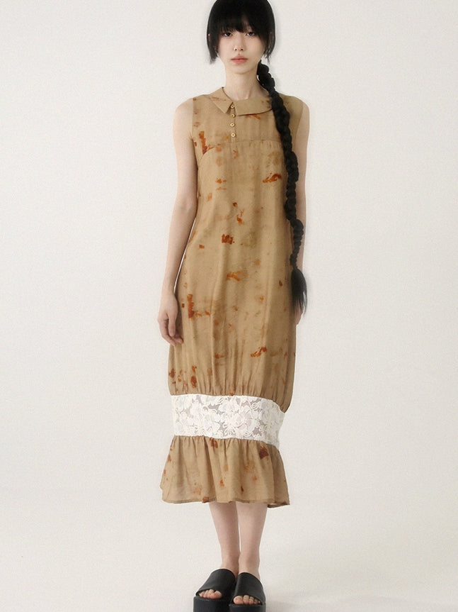 Spitzen-Meerjungfrau Panel-Rock-Retro-Blume-Asymmetrie Langes Einteiler