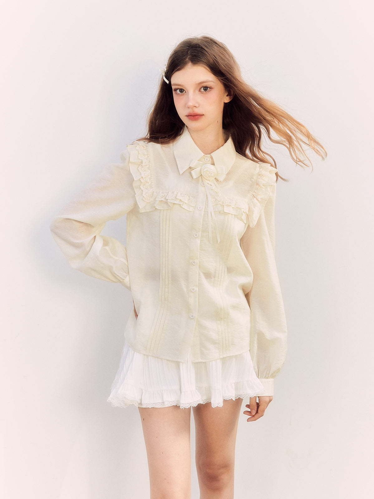 Rose Frill Big-Collar Retro Blouse