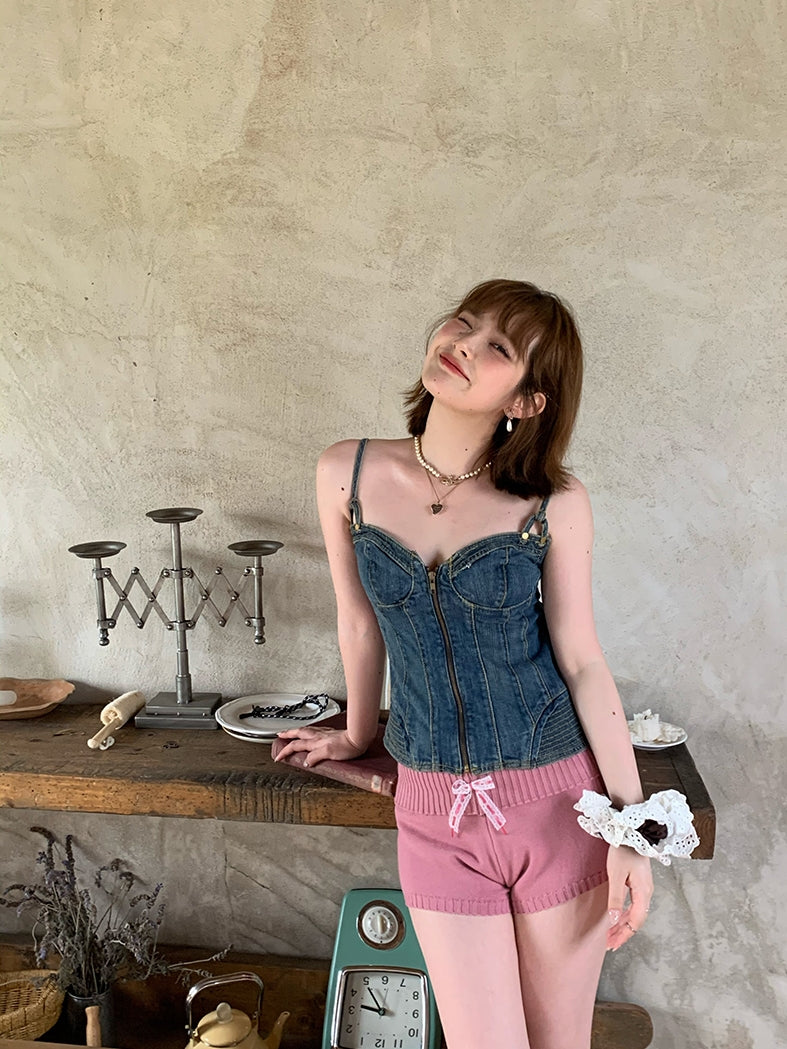 Denim Zip Slim Back-Open Camisole