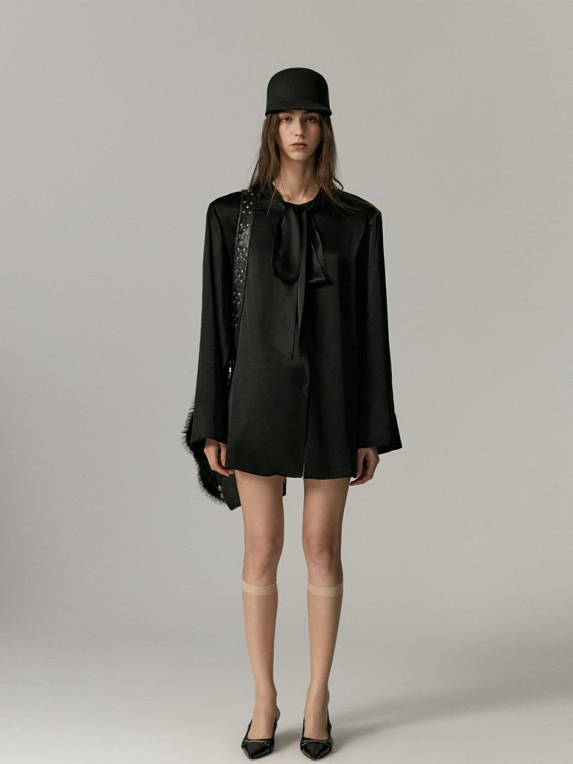Ribbon-Tie Oversize Cape Blouse