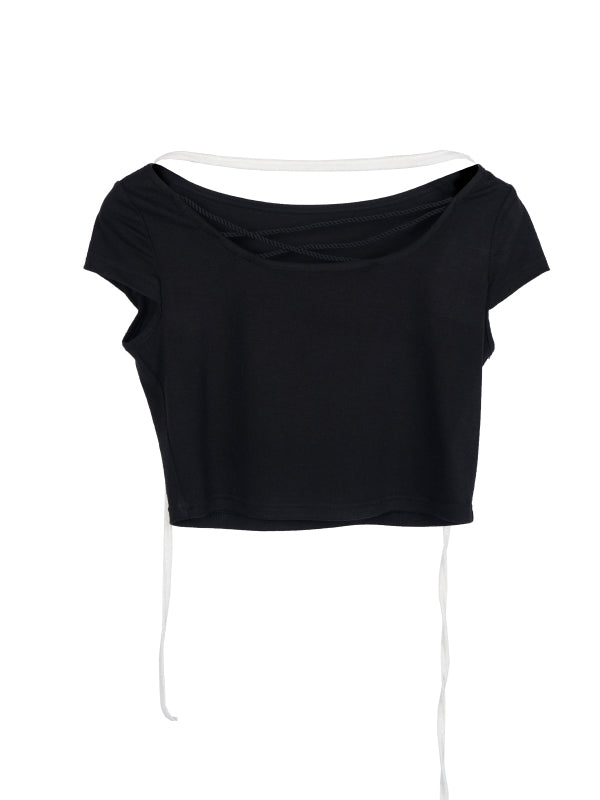 크롭트 비대칭 니치 타이트 컷트수트