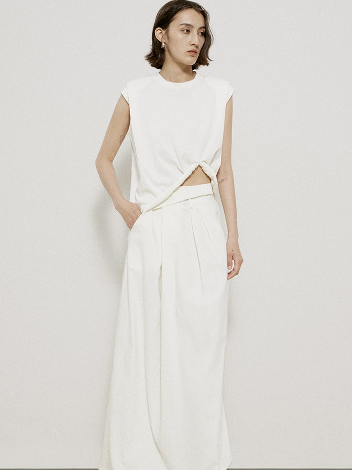 Roll-up ärmellose natürliche Chic Tops