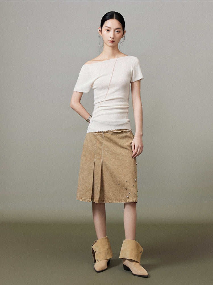 Rhinestone Falre Tassel Denim-Skirt