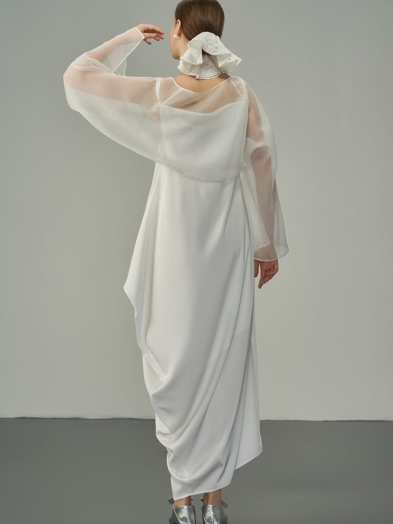 Glossy Asymmetry Drape Elegant Camisole Long-One-Piece