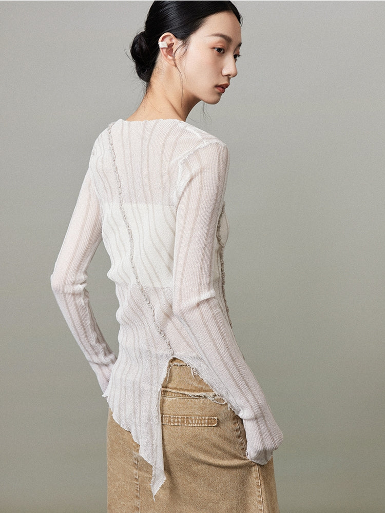 Stripe Sheer Thin Asymmetry Nichi Shirt