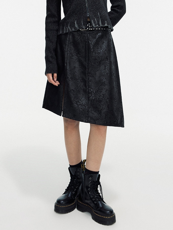 Leather Lace Asymmetry Middle Skirt