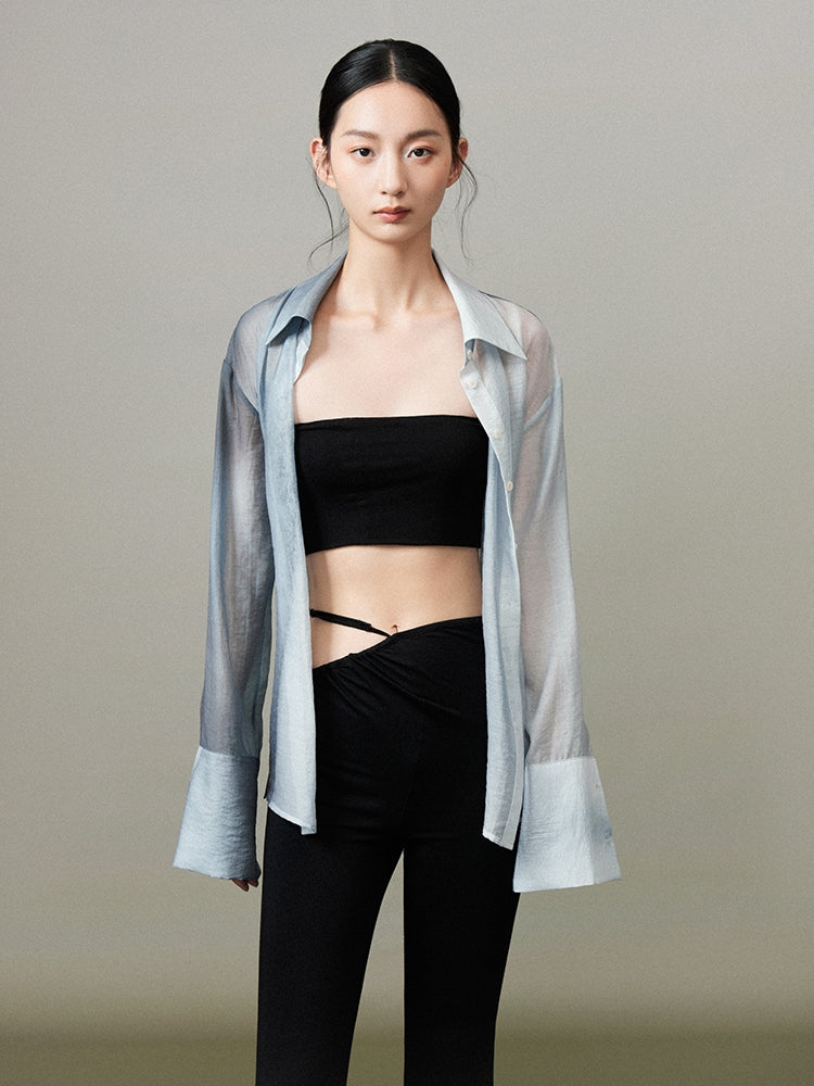 수채화 백 오픈 타이 염색 깎아 지른 대형 셔츠