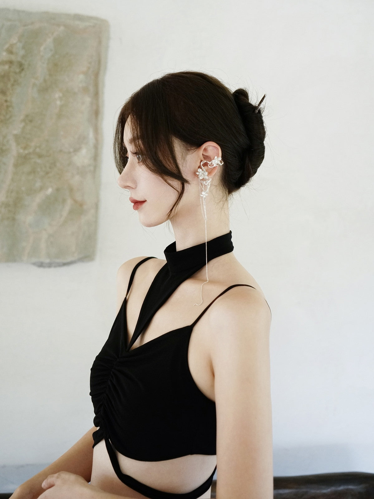 Stone Flower Chain Ear-Cuff