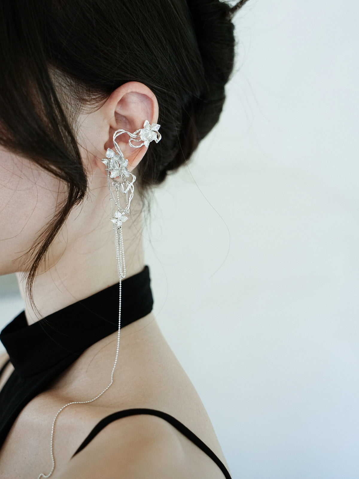 Stone Flower Chain Ear-Cuff