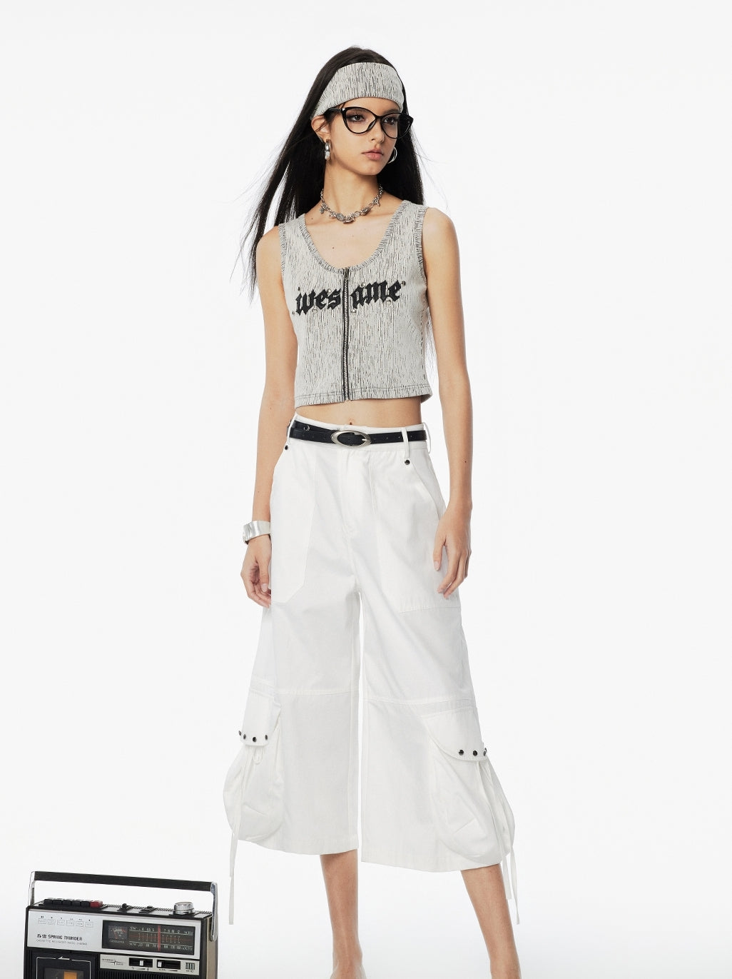 Zip Nichi Sleeveless Retro Stripe Tops