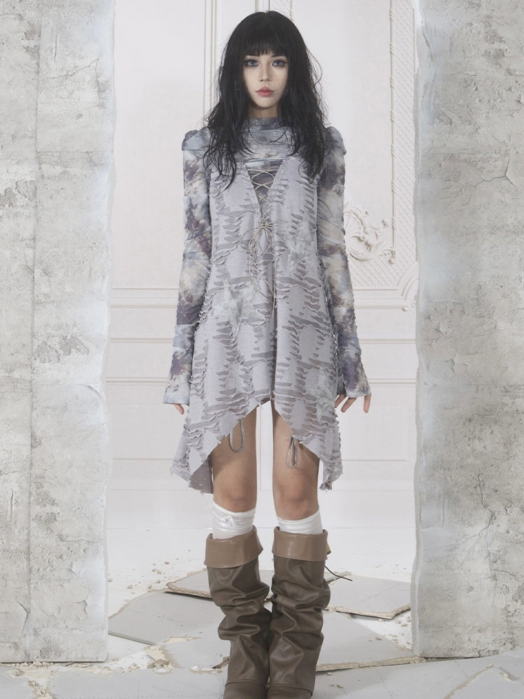 현대의 메쉬 비대칭 느슨한 긴 꼭대기