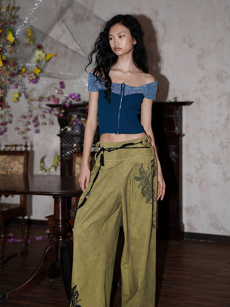 암커버 컬러풀한 오프숄더 지퍼 유니크 니트