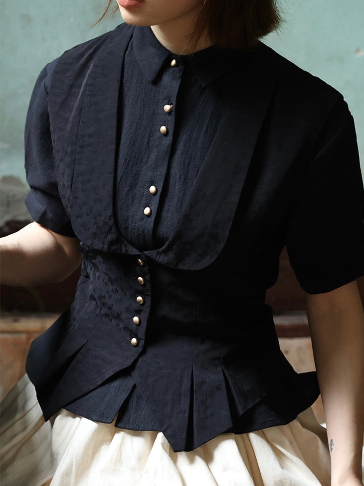 Natural Layered Simple Flare-Blouse&Gilet