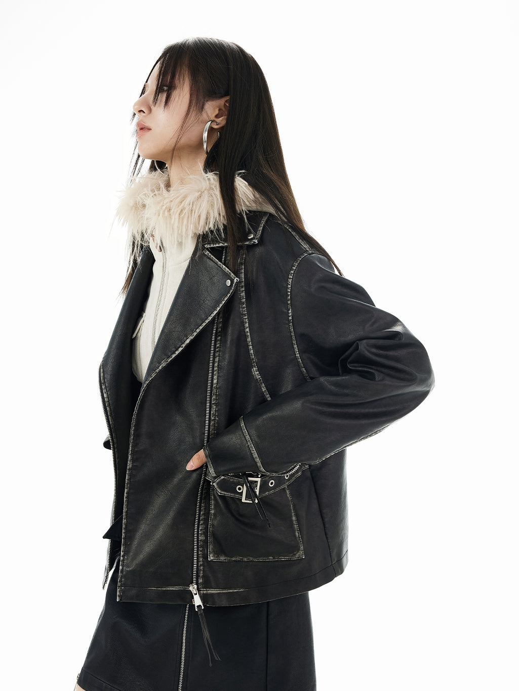 Stitch Oversize Cool Retro Leather-Jacket
