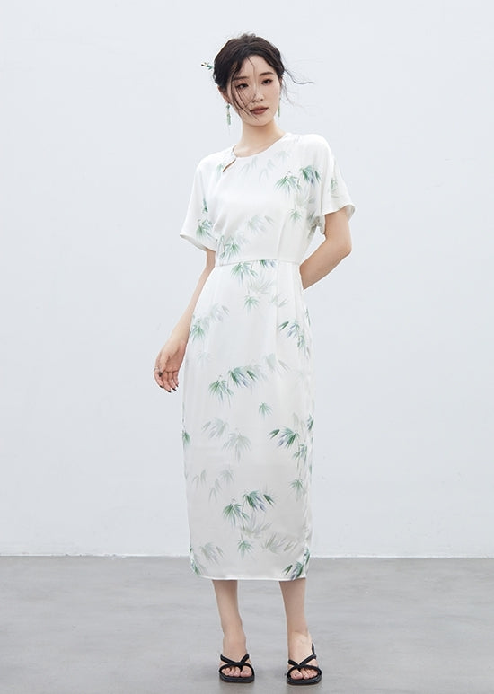 Water-Color Banboo Japanese-Style Retro Long One-Piece