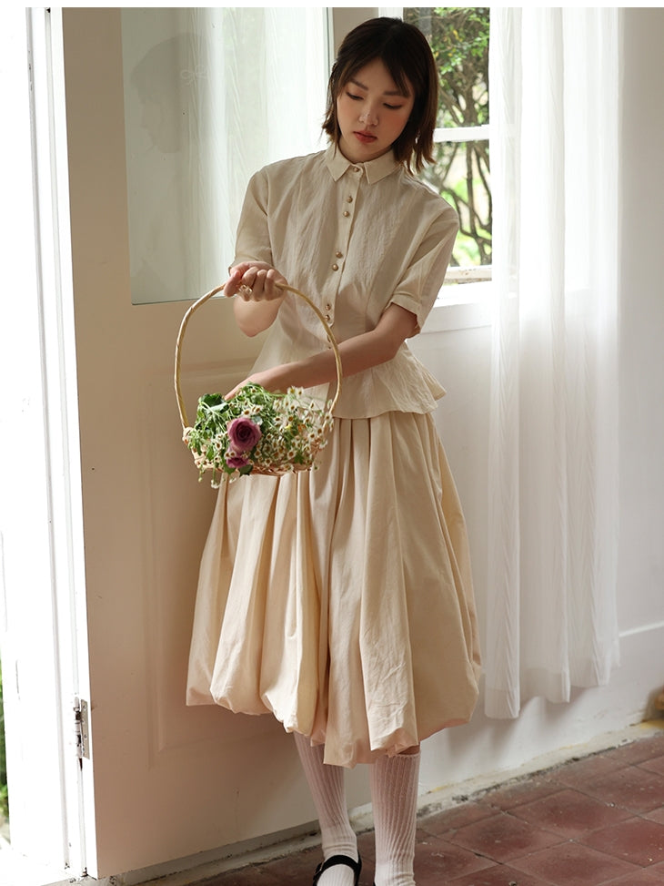 Natural Layered Simple Flare-Blouse&Gilet