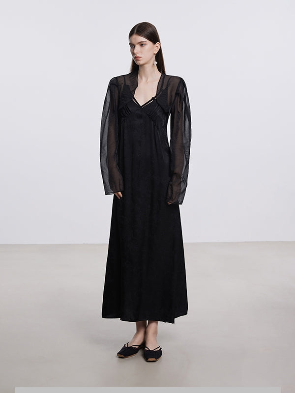 One-Piece & Cardigan Embroidery Sheer Elegant Set-Up