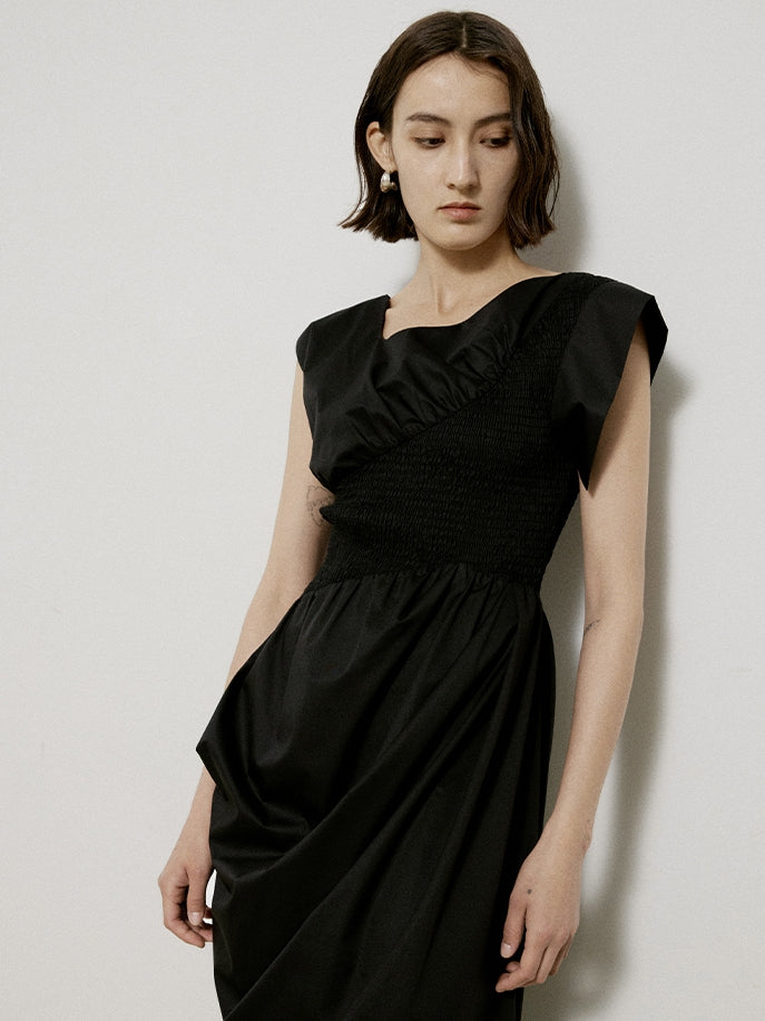 Asymmetry Glossy Drape Nichi Elegant Long One-Piece