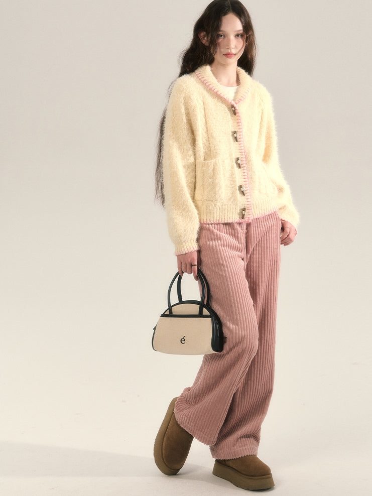 Stricke flauschig Retro-Toggle-Button-Strickjacke