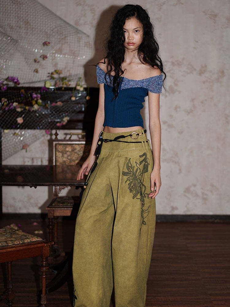 암커버 컬러풀한 오프숄더 지퍼 유니크 니트