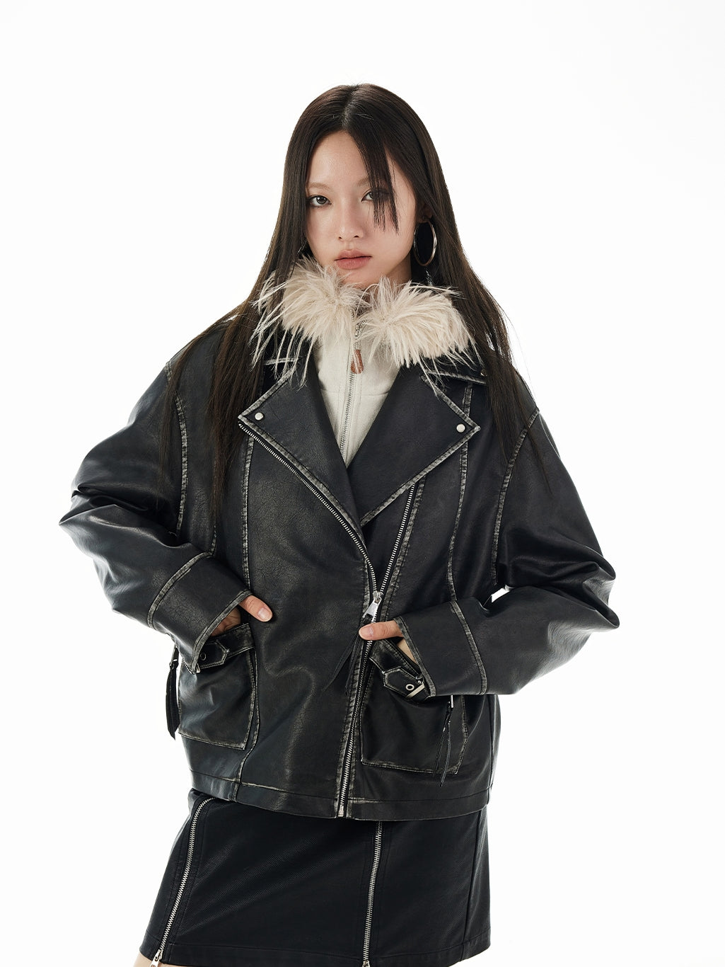 Stitch Oversize Cool Retro Leather-Jacket
