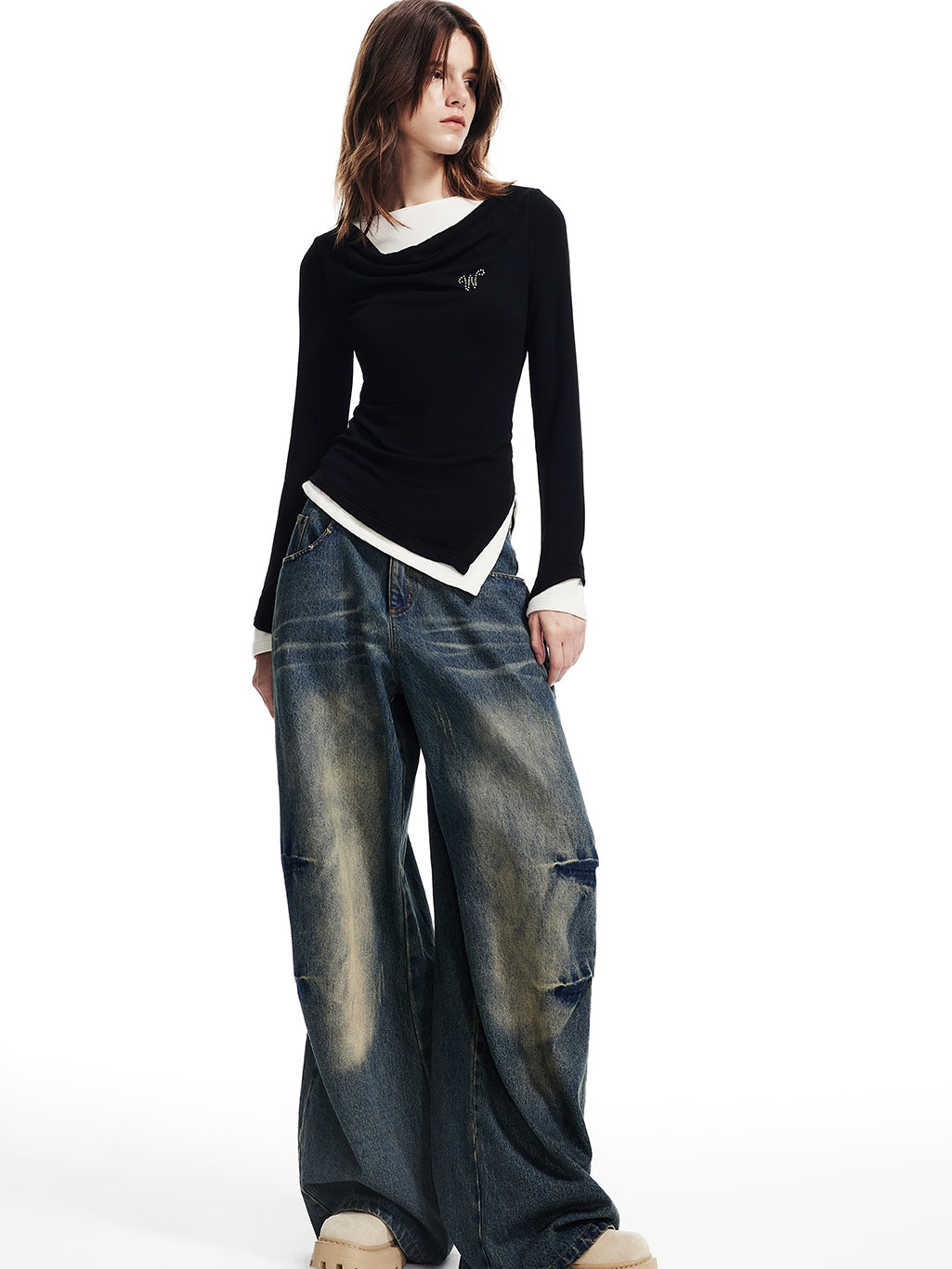 Denim Loose Faded Casual Wide-Pants