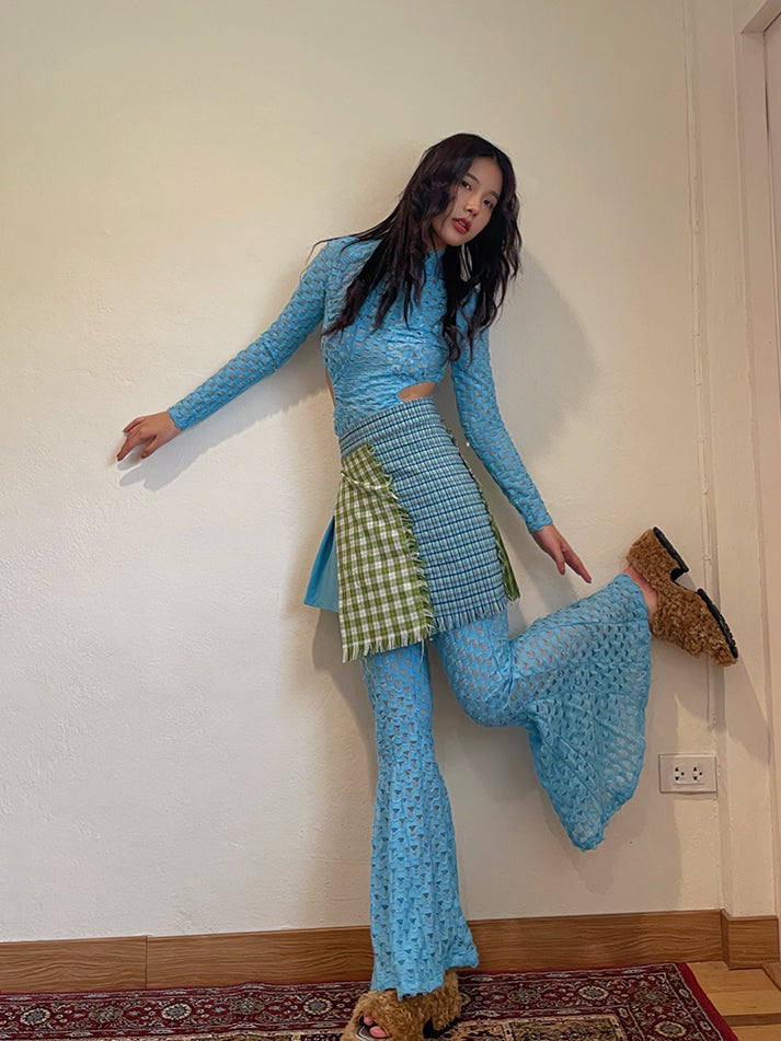Side-Cut Checked Nichi Tight Knit