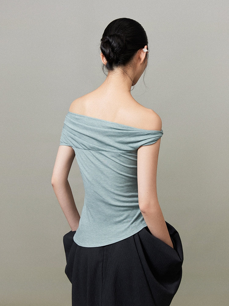 세련된 고급스러운 One Shoulder 드레이프 단단한 탑