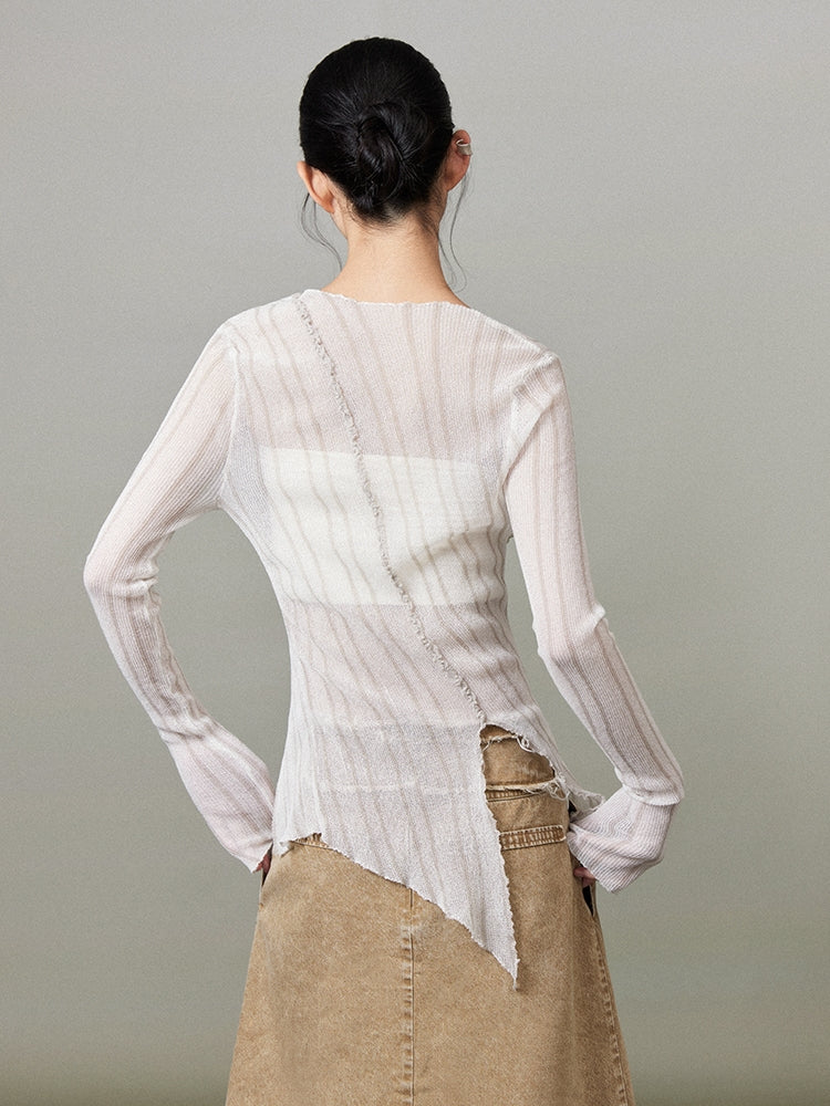 Stripe Sheer Thin Asymmetry Nichi Shirt