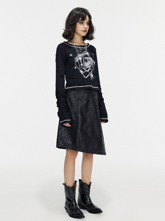 Leather Lace Asymmetry Middle Skirt