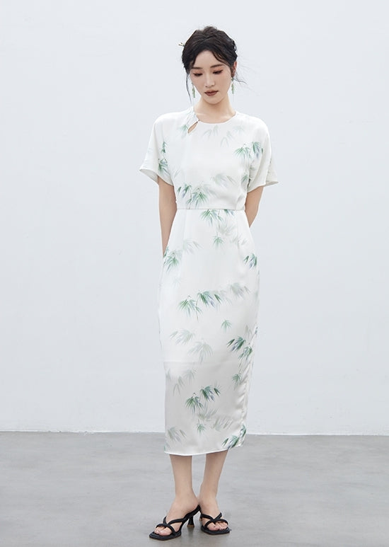 Water-Color Banboo Japanese-Style Retro Long One-Piece
