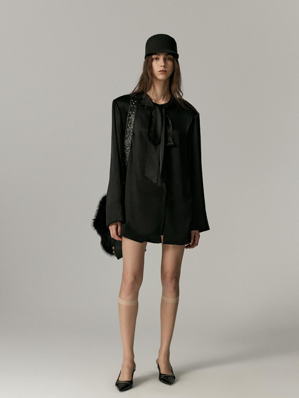 Ribbon-Tie Oversize Cape Blouse