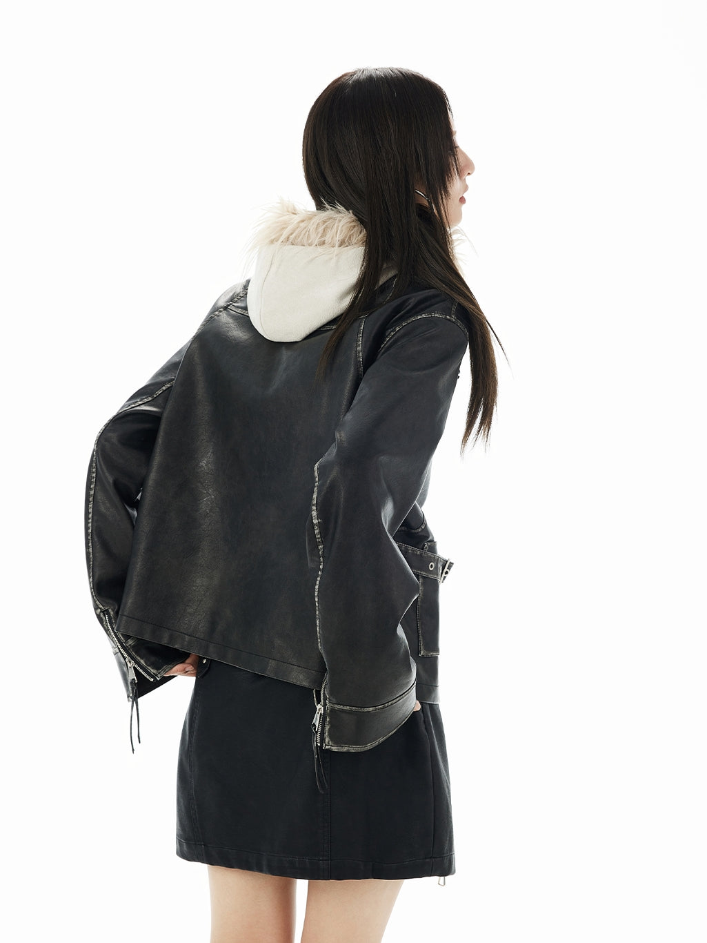 Stitch Oversize Cool Retro Leather-Jacket