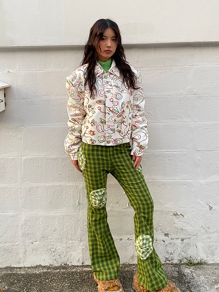 Rose Flower Checked Girly Nichi Pants