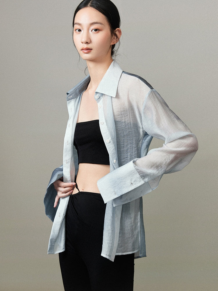 수채화 백 오픈 타이 염색 깎아 지른 대형 셔츠