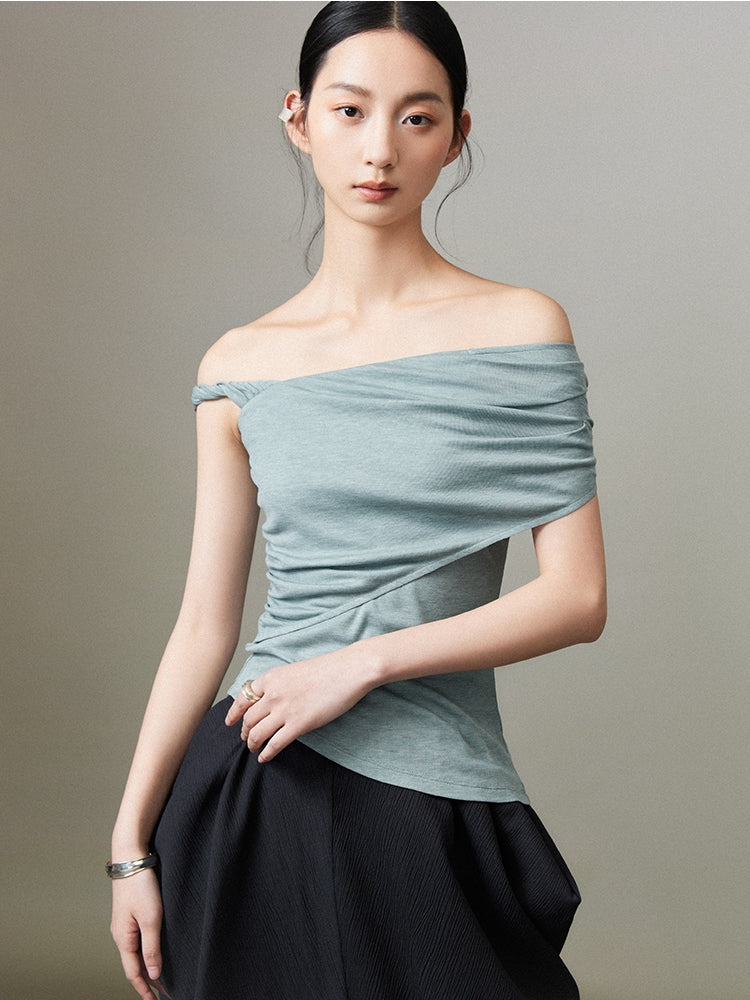 세련된 고급스러운 One Shoulder 드레이프 단단한 탑