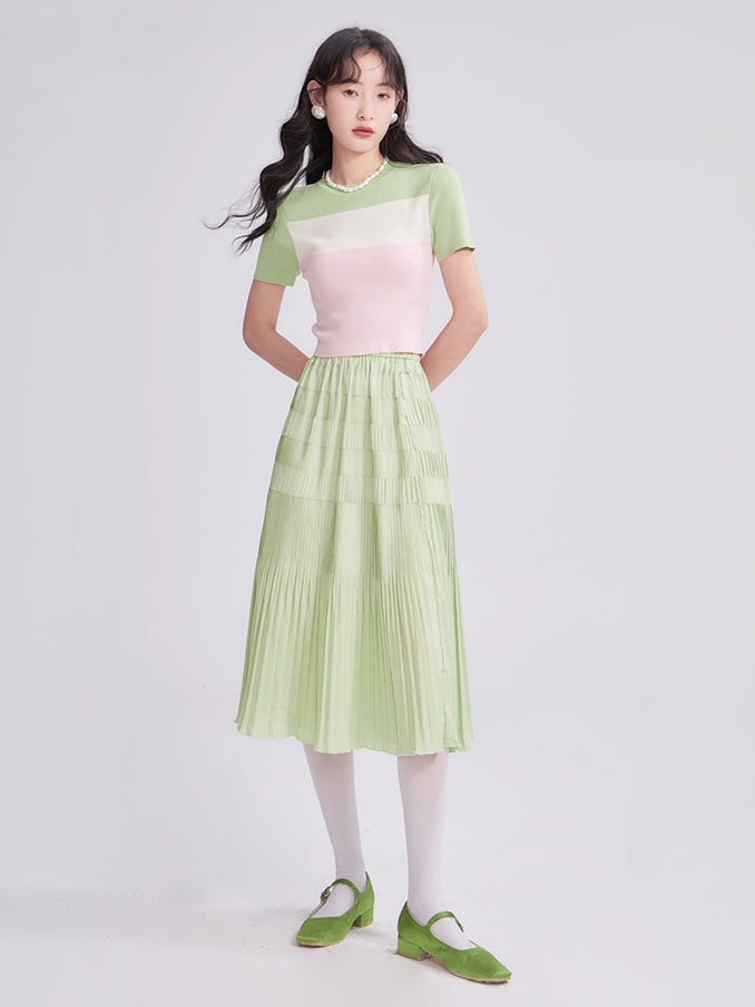 Gather Frill Puff-Sleeve Peplum Chic Blouse&Long-Skirt
