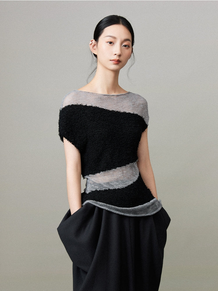 Mesh Sheer Nichi Asymmetry Summer-Knit