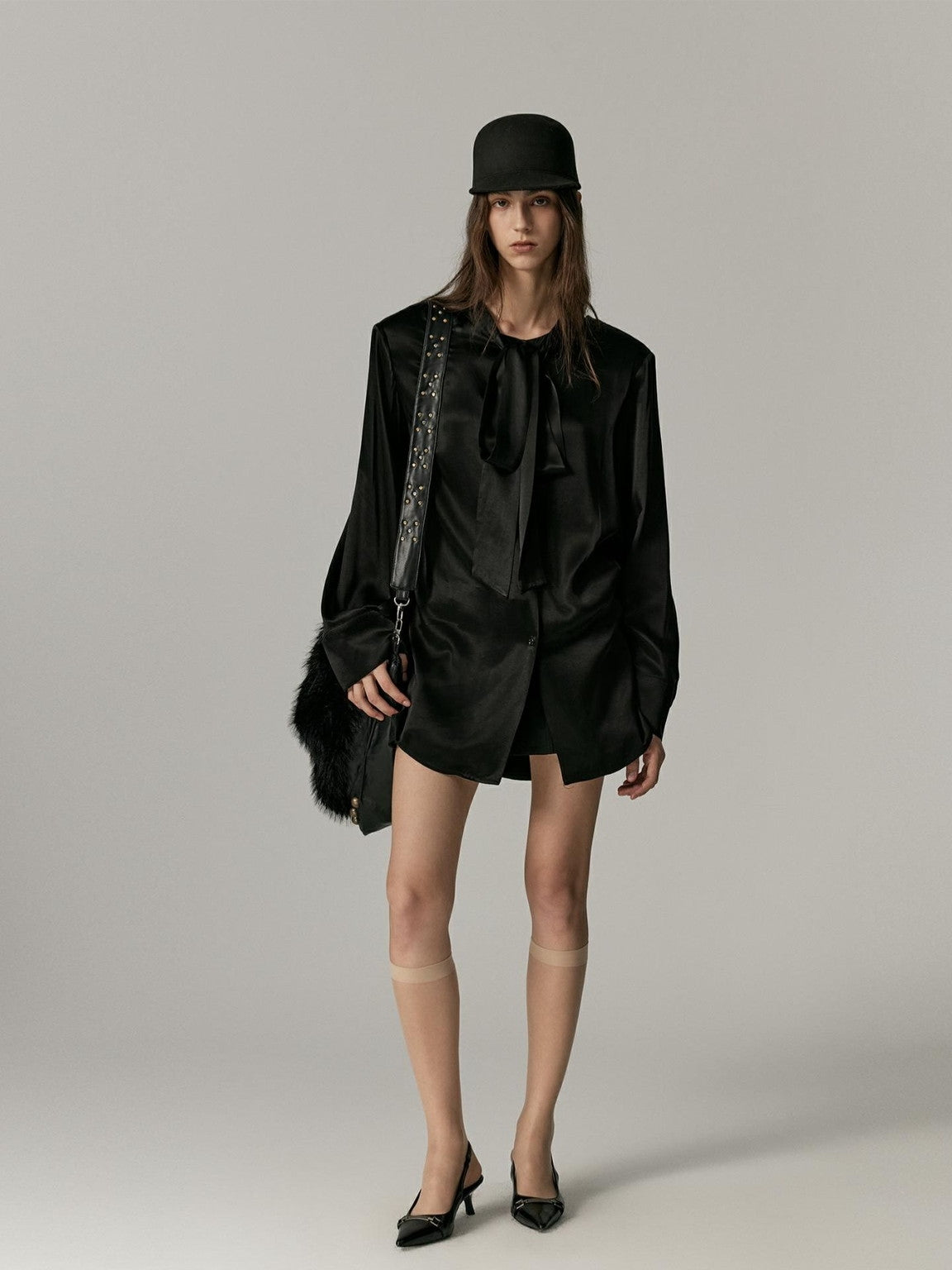 Ribbon-Tie Oversize Cape Blouse