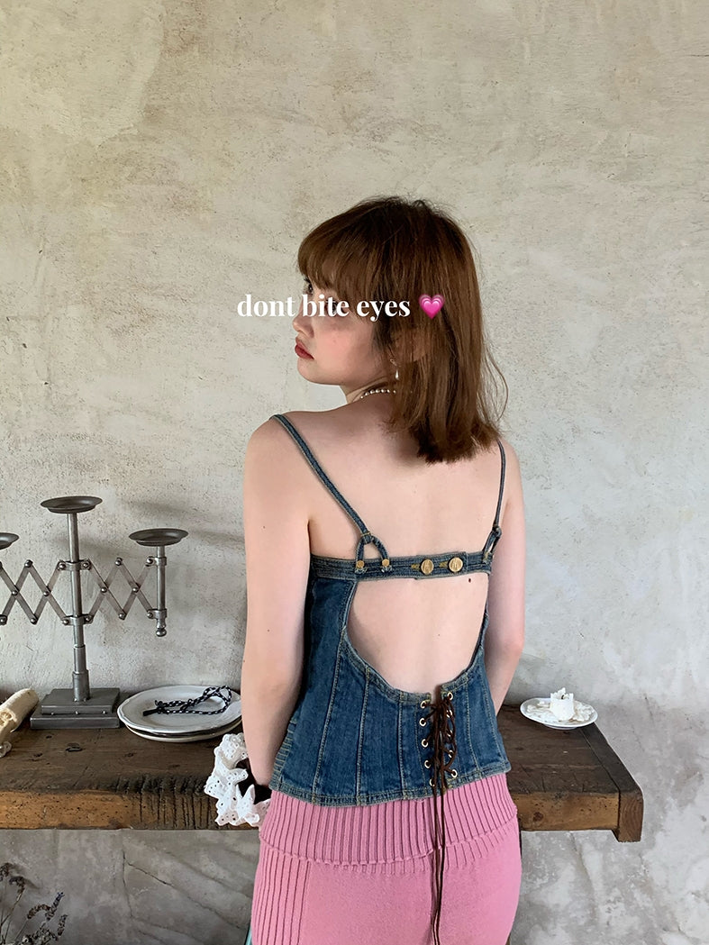 Denim Zip Slim Back-Open Camisole