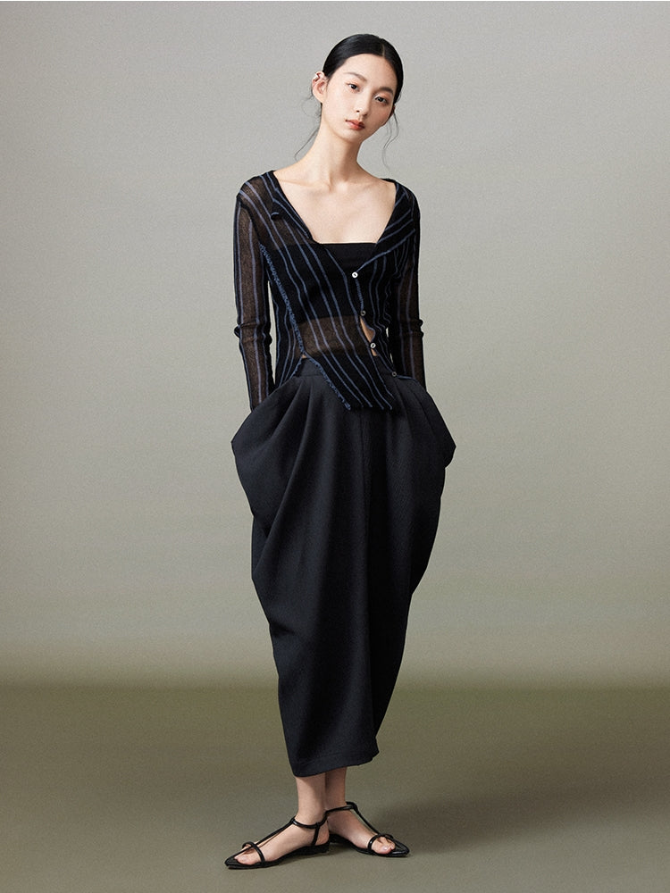 Stripe Sheer Thin Asymmetry Nichi Shirt