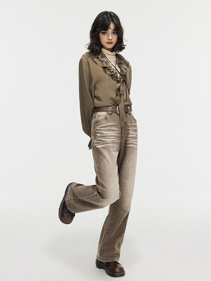 Modest Faded Denim Vintage Flare-Pants