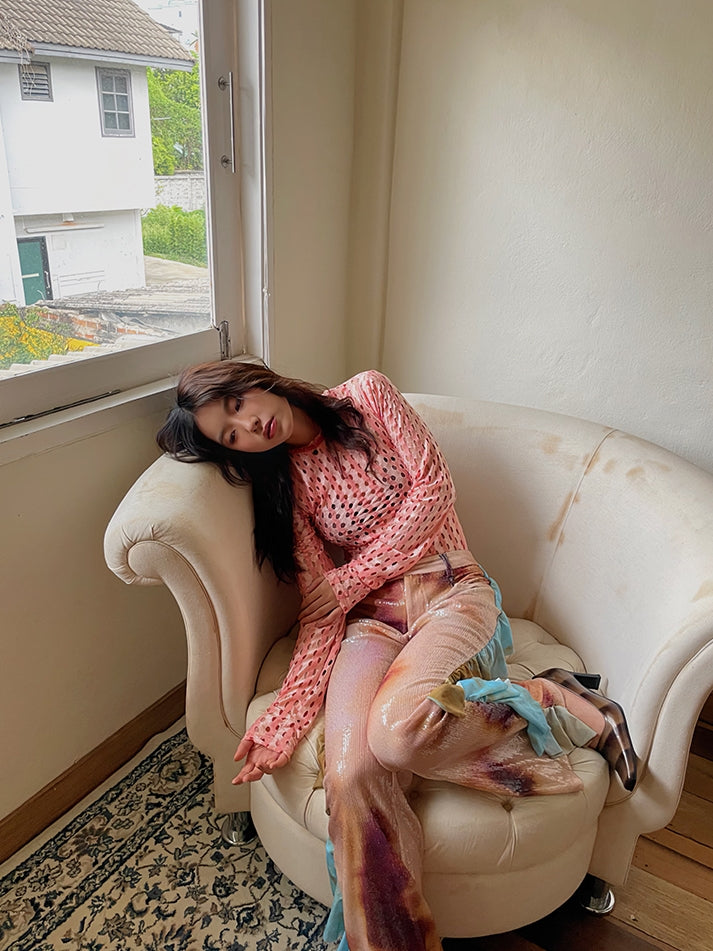 메쉬 펀칭 타이트한 니치 얇은 컷