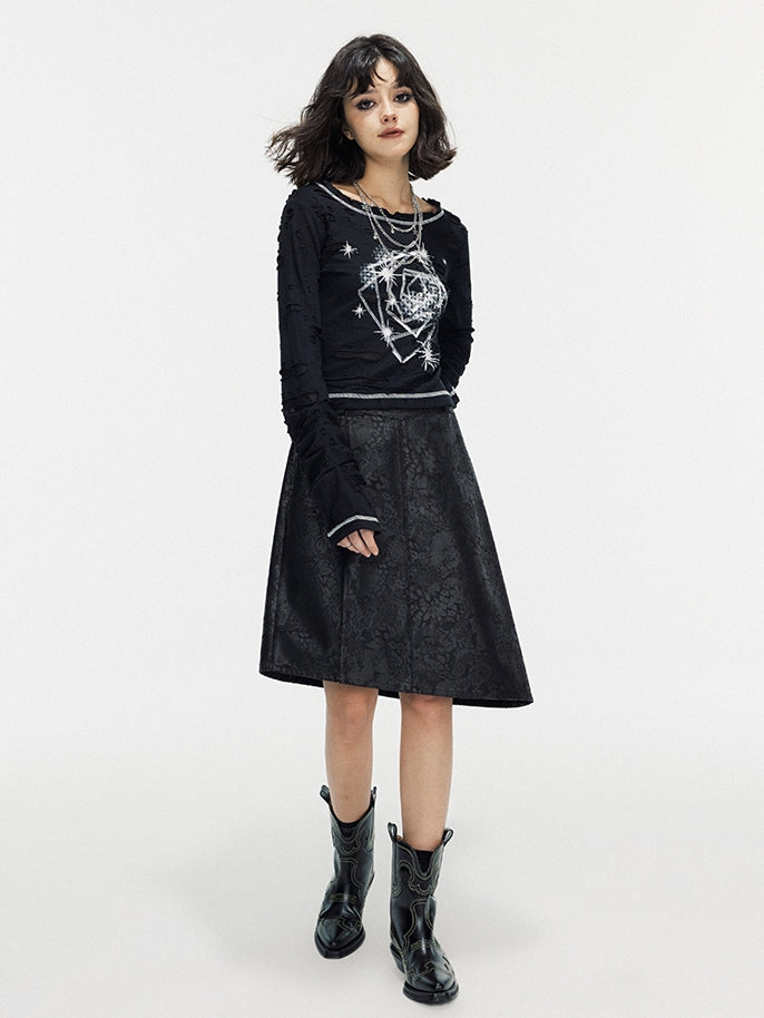 Leather Lace Asymmetry Middle Skirt