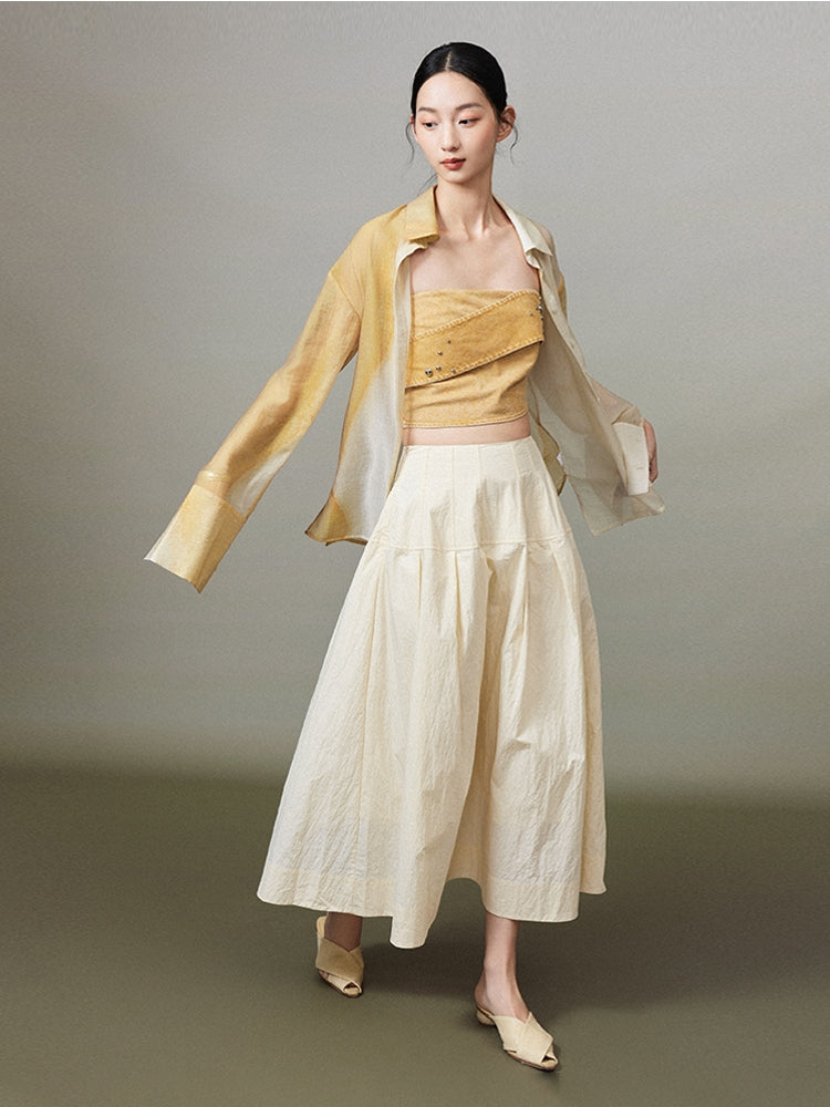 수채화 백 오픈 타이 염색 깎아 지른 대형 셔츠