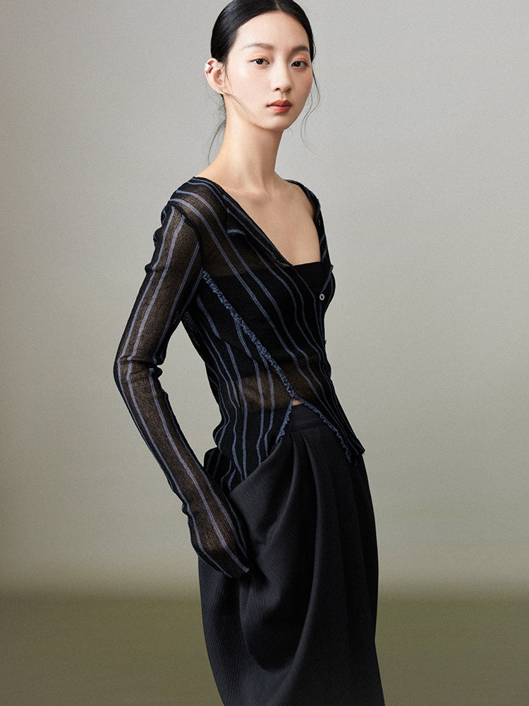 Stripe Sheer Thin Asymmetry Nichi Shirt