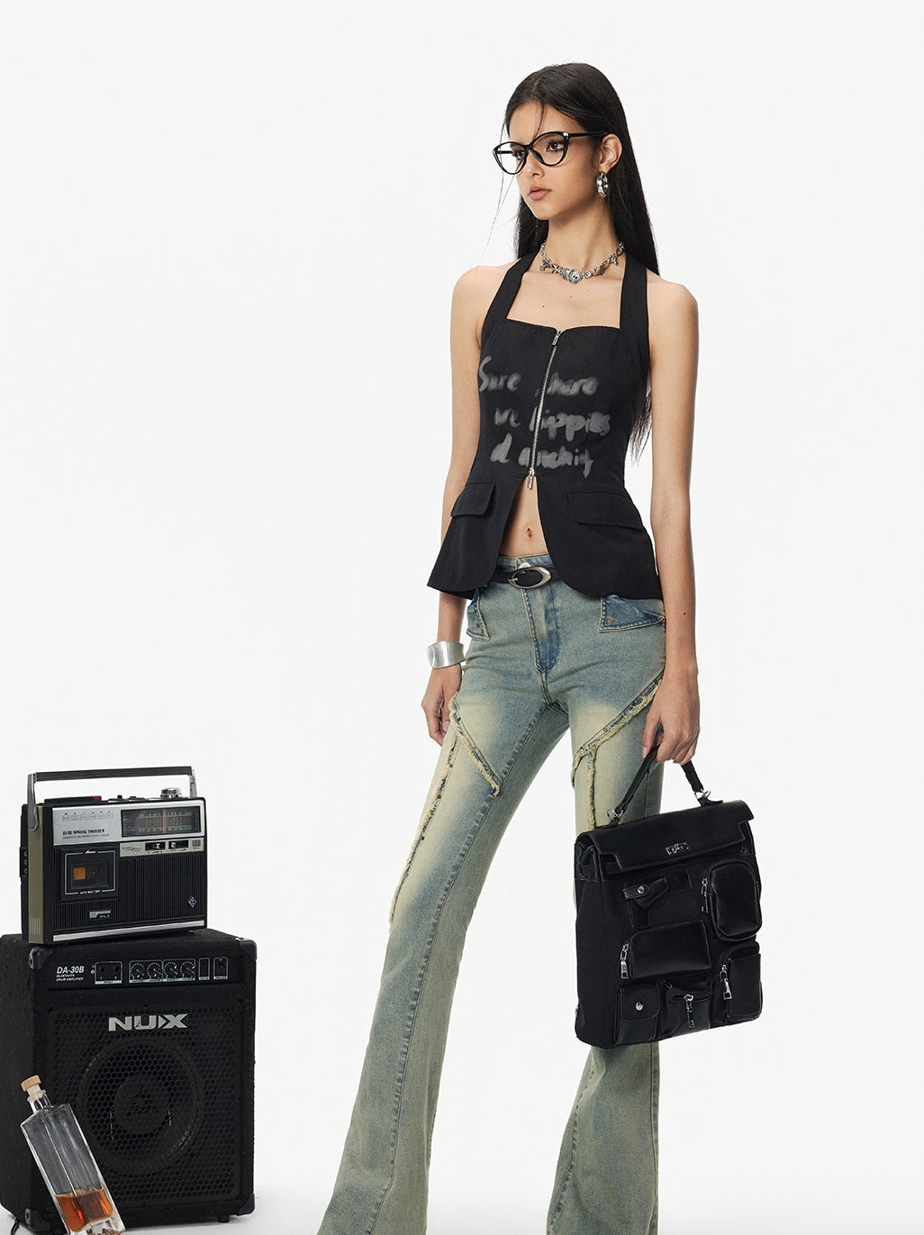 Sprühen Sie Halbzip-Retro-Checkted Tops & Mermaid-Rock-Rock-Rock-Rock